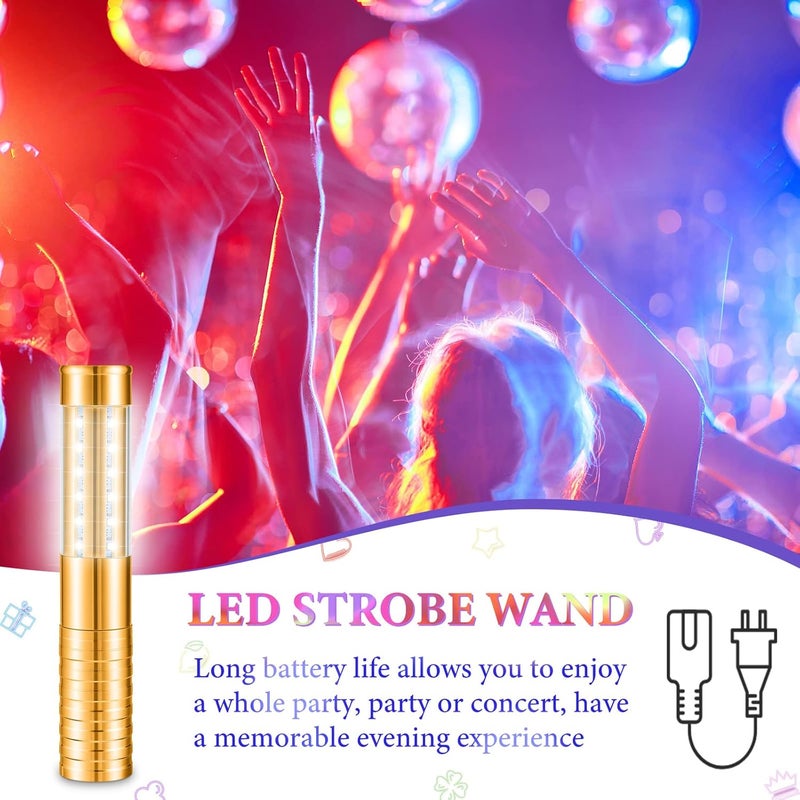 Civaner 2 Pcs LED Bottle Service Lights Strobe Bottle Girl Lights Baton Reusable Rechargeable Service LED Champagne for Bar Club Birthday Weddings Parties(Gold, White Light) - Image 3